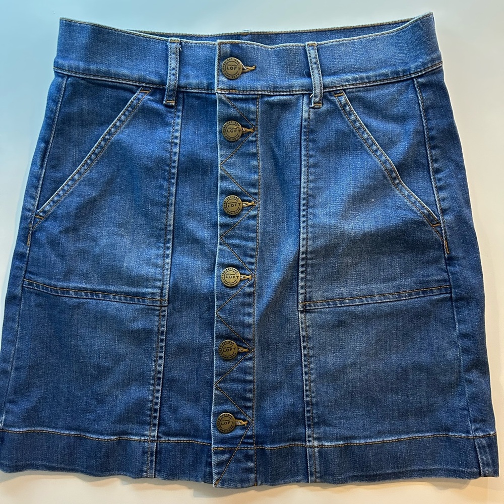 LOFT Blue Denim Mini Skirt with Button Detail